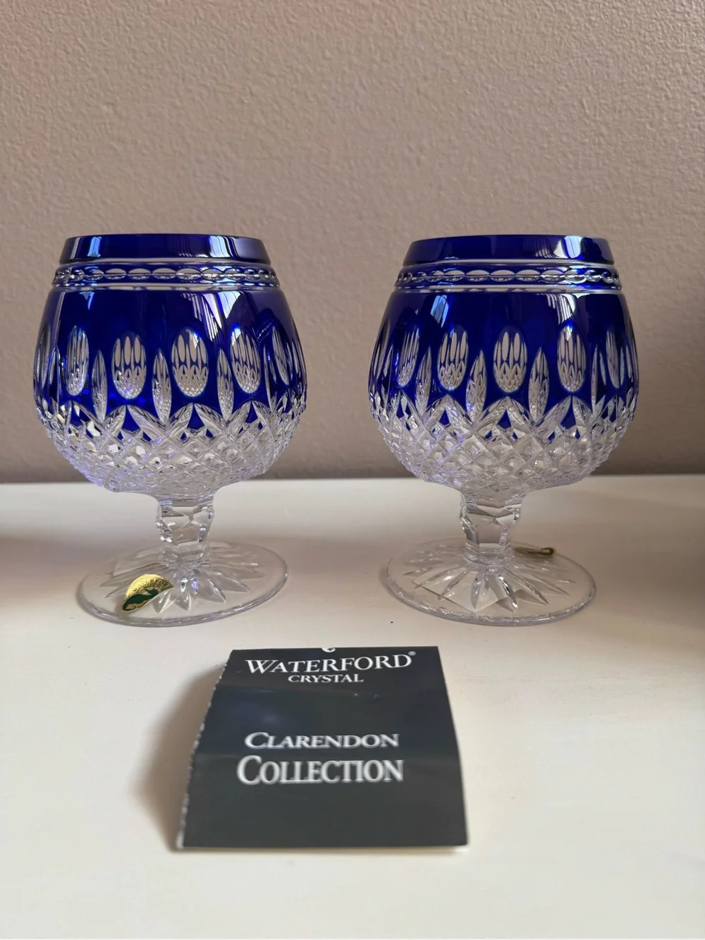 Waterford Clarendon Cobalt Blue Crystal Brandy Glasses, Pair - Picture 2 of 6